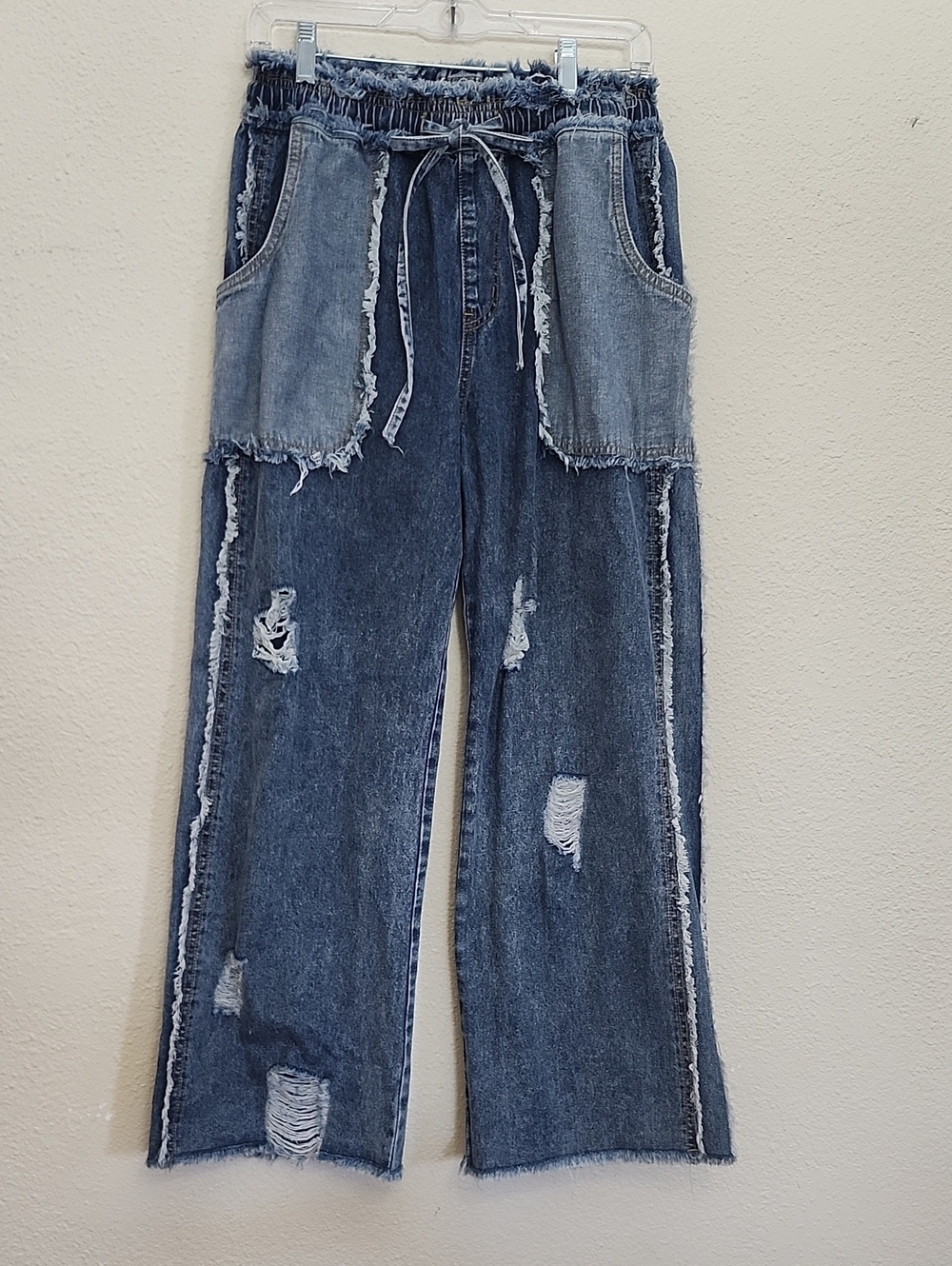 POL Boho Grunge Y2K 90's Streetwear Elastic Waist Denim Jeans Size Med  Like New